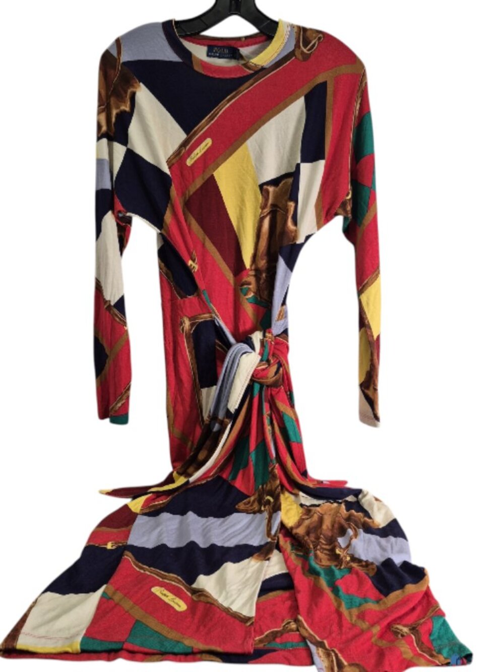 Polo Ralph Lauren Scarf-Print Long-Sleeve Wrap Midi Dress Size S NWT - Picture 2 of 6
